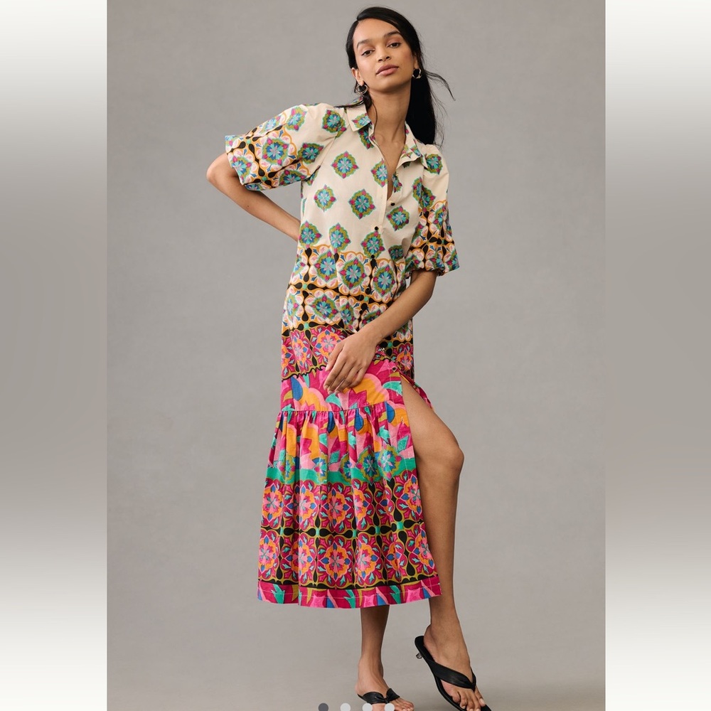 NWT - Mixed Print Buttondown Maxi Dress